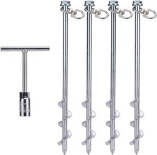Ground Anchors Screw in - Tent Stakes Heavy Duty - Trampoline Anchor Kit Silver