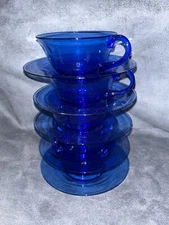 vintage 1930 hazel-atlus modern-tone cobolt cup and saucers