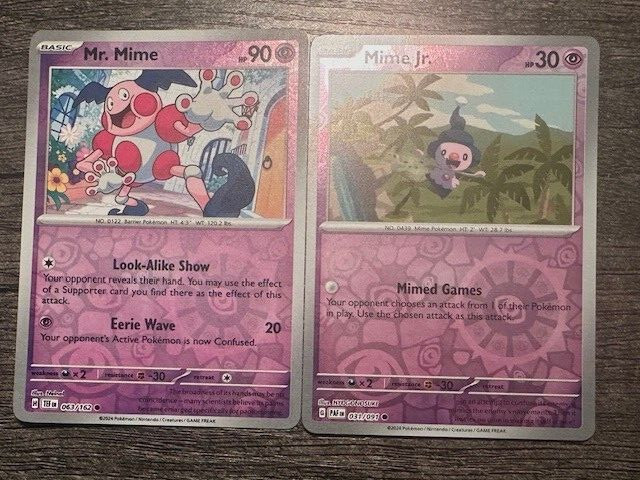 POKEMON CARDS MR.MIME 063/162 REVERSE HOLO &  REV.HOLO MIME JR. 031/091 LP-NM