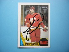 1987/88 O-PEE-CHEE NHL HOCKEY CARD #84 JOHN TONELLI EX/NM AUTO AUTOGRAPH OPC