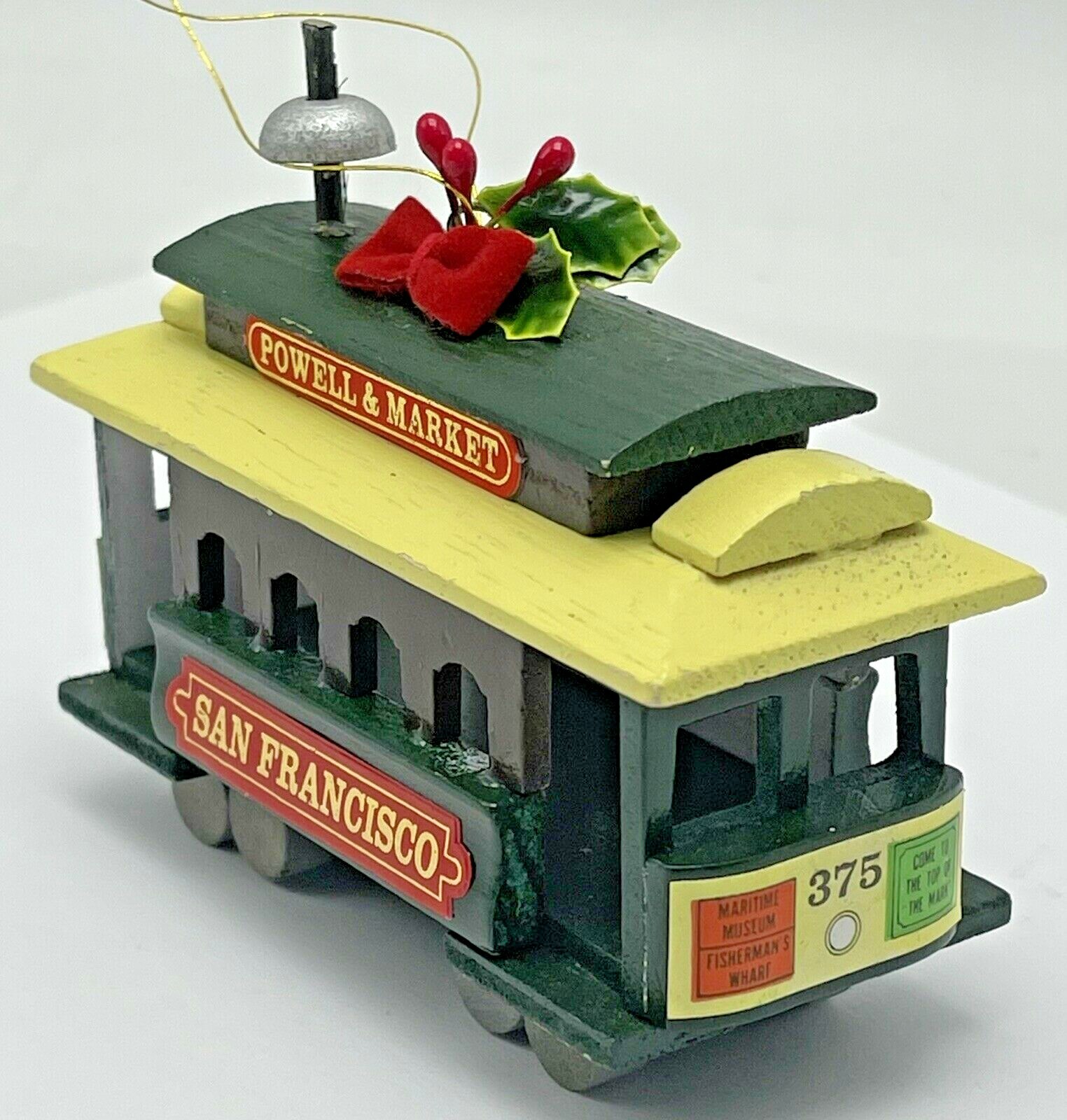 Vintage Powell & Market San Francisco Cable Car Wood Christmas Ornament