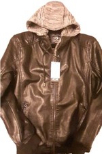 Giubbotto Similpelle Con Cappuccio Removibile E Doppiopetto