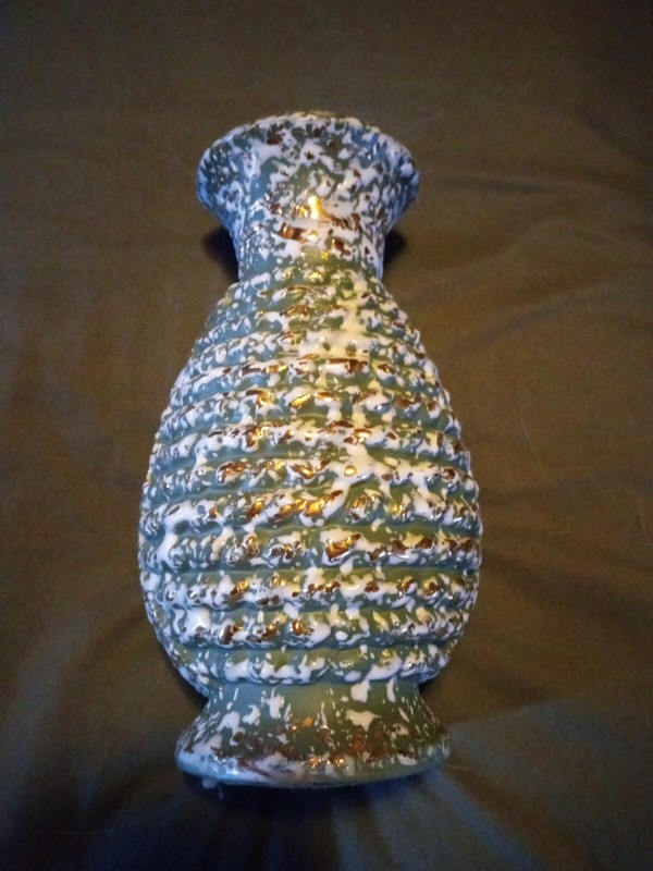 Vintage Green Gold And White Vase