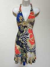 Midi Length Sun Dress Woman Sz XS Scoop Neckline Sleeveless Tie Back Chic 