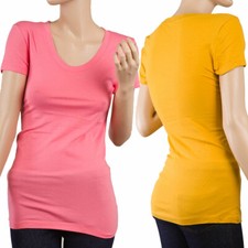 Women's Basic SCOOP NECK Short Sleeve Cotton T-shirt Stretch Top Tee Shirt