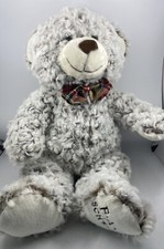 FAO Schwarz Teddy Bear Stuffed Animal Plush Gray Curly Fur Plaid BowTie 18" 2017