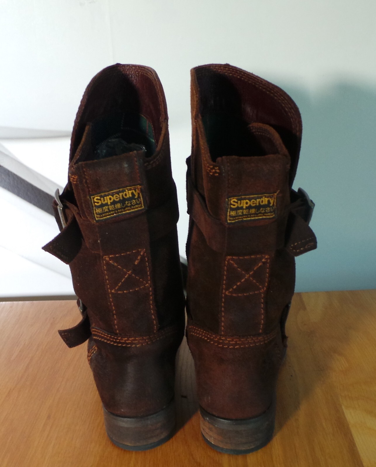 Superdry Dark Brown Suede Leather Winter Biker Boots Size 4/37 image 7