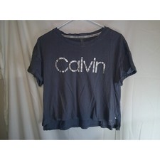 Calvin Klein Performance Top Silver Logo Cropped Tee Shirt Women's M