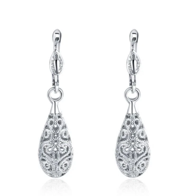 Stunning White Gold 18K Filled Elegant Women Filigree Drop  — 第 2/4 张图片