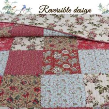 NEW COZY PATCHWORK RED BLUE PINK GREEN BROWN LEAF ROSE ROMANTIC SOFT QUILT SET