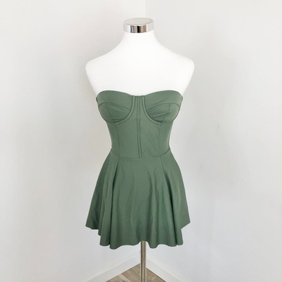 KITX Corset Mini Dress Womens Size 8 Green Strapless Fit & Flare Underwired New
