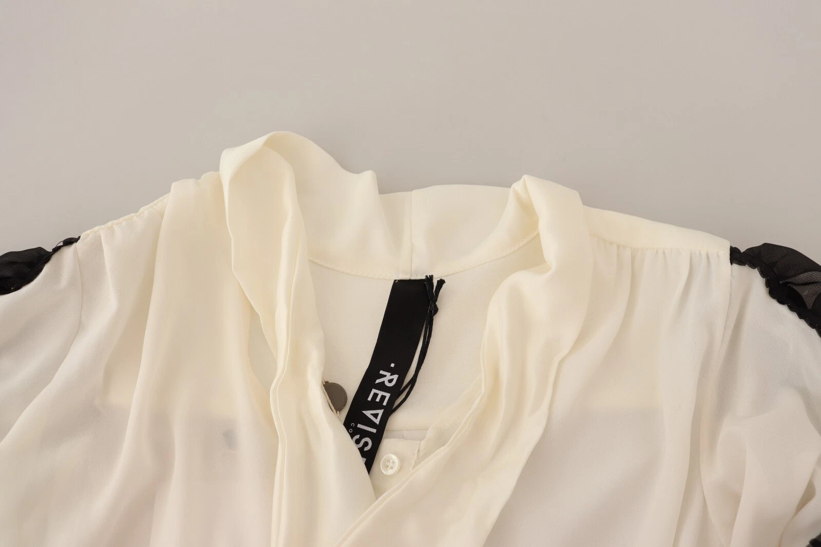 OFF WHITE REVISE Top blusa bianco sporco maniche lunghe ascot colletto volant IT38 US4 XS