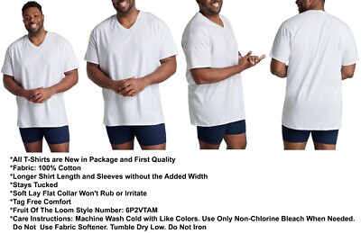 18 White Tall Man 3XLT 54-56 V-Neck T-Shirts Fruit Of The Loom
