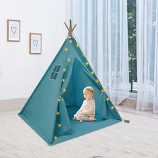 Indoor Kids Tent Children Play Teepee Floor Standing Playhouse W/ Mat & Light