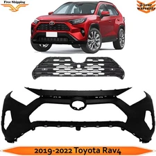 Front Bumper Cover Fascia & Grille Assembly Kit For 2019-2022 Toyota Rav4