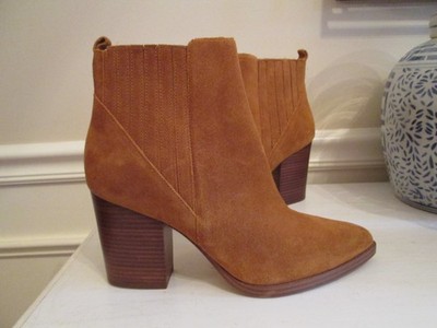 Marc Fisher Alva Genuine Suede Leather Pointy Toe Stacked Heel Ankle Boots NEW