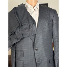Tom Ford Navy Silk Linen Houndstooth 2PC Suit 54R Peak Lapel, 37x30.5 Trousers