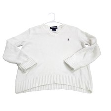 Polo Ralph Lauren Sweater Mens Large White V Neck Golf Knit Pullover Logo