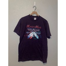 Vintage Black Hills Native American Shirt Feathers Purple Graphic Tee 90s Large