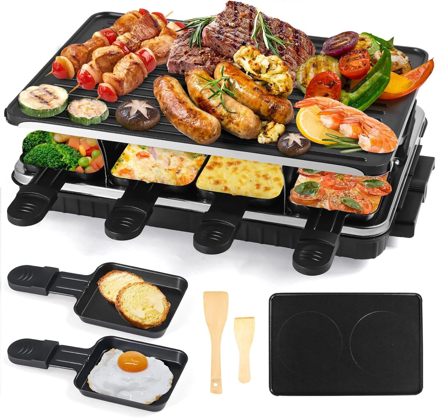 Raclette Grill 8 Persone 2-in-1: Design Funzionale e Versatilità