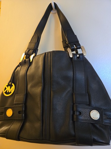 black pebble leather Michael Kors Harness grab bag Dual Shoulder Straps