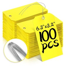 100 Pcs Waterproof Tags Writable Plastic for 6 1/4" x 3 1/8", Yellow