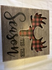 Red Buffalo Check Plaid Moose Cutout Wood Sign Plaque - Wall Hanging