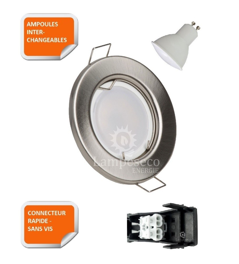 Lot de 30 spots LED encastrables ronds fixes alu brossé blanc neutre 4000K - 3