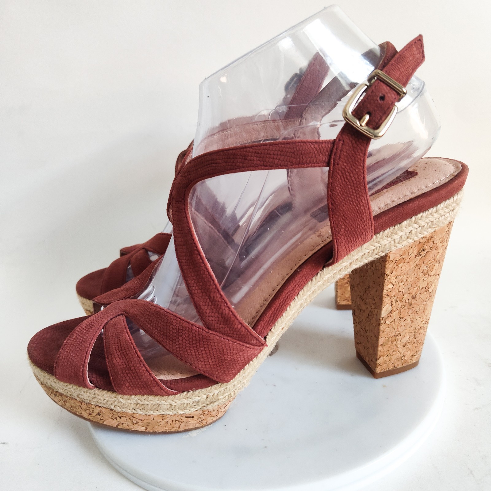 APL Sandali Nurture Boho misura 9 5 tacco a blocco pelle bordeaux fodera superiore cinturino