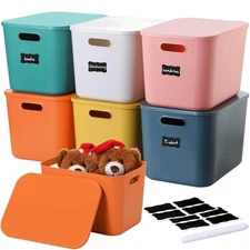 6 Pcs 14 In Colorful Plastic Storage Bins 6 Colors Stackable Large Capacity P...