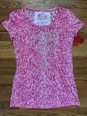 Y2K V Cristina Cross Studded Top T-Shirts Pink NWT Sz L (M) C26