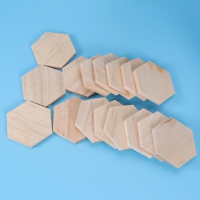 25Pcs Hexagon Wood Slices Smooth Sanded Khaki Color Natural Wood Discs