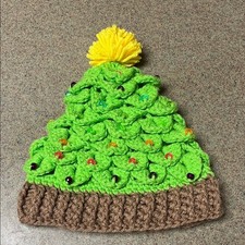 Green Crochet Beanie with Yellow Pom-Pom handmade