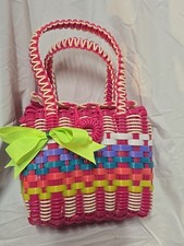 Orange and Hot Pink Handwoven Mexican Crossbody Bag with Tassels