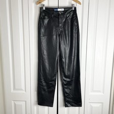 Old Navy High Rise OG Loose Faux Leather Pants Womens 2 Black Ankle Straight Leg