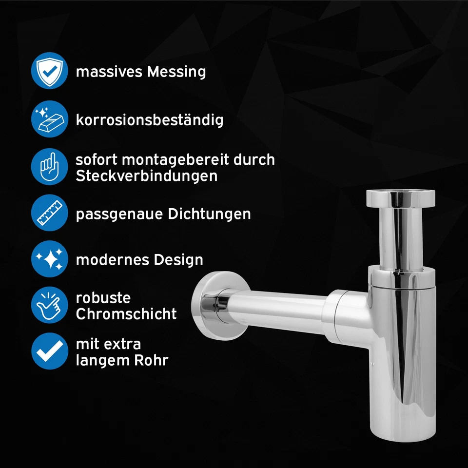 kör4u Universal Design Siphon 1 1/4"x32mm chrom rund Röhrengeruchverschluss - Bild 4 von 4