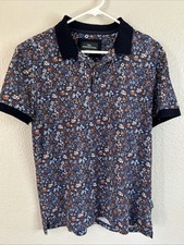 Rodd Gunn Shirt Men Medium Sports Fit Blue White Floral Print Polo