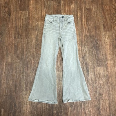 American Eagle Jeans Womens 4 Short Gray/Charcoal Super Hi-Rise Flare Stretch