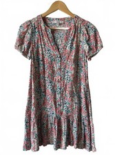 Loft Ladies Dress Size XXS Petite Peach Floral Button Up Mini Cottagecore