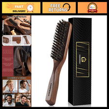 Men's Wild Boar Bristle Hair Brush - Slick Back, Stiff Bristles, Wooden Handle,