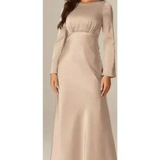 AW BRIDAL 4 S Champagne Ginevra satin party gala bridesmaid maxi dress NEW B102