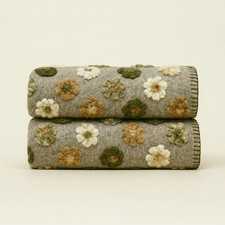 Plaid in lana cotta Made in Italy 150x170 cm margherite fondo grigio