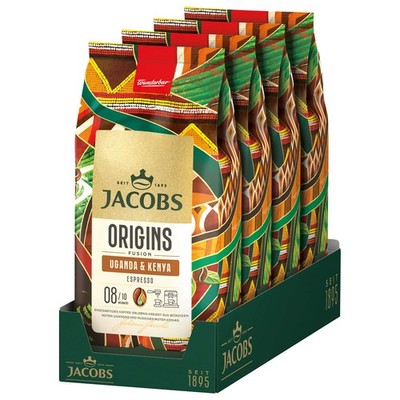 JACOBS Kaffeebohnen Origins Uganda & Kenya ganze Bohne 4 x 1 kg Bohnenkaffee