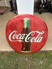 Coca-Cola 1950s Vintage Metal Button Sign 24" Original Coke Bottle Collectible