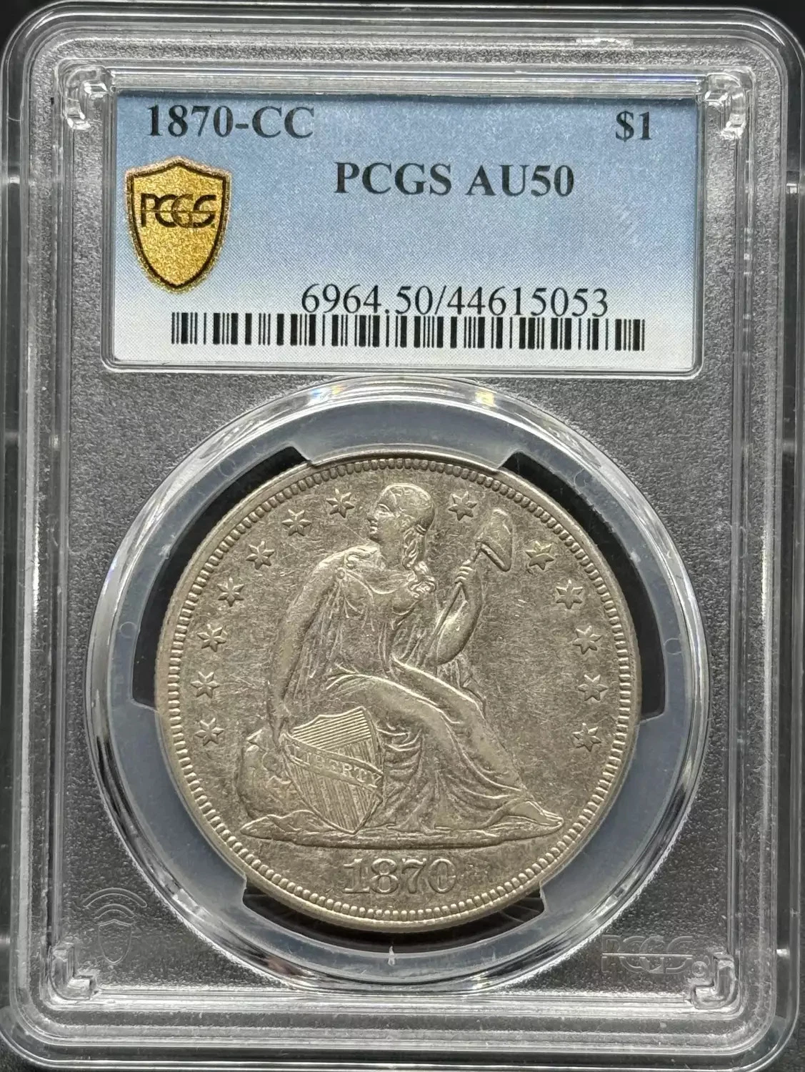 1870 CC Seated Liberty Silver Dollar PCGS AU-50