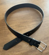 JayPee Black Genuine Leather Belt Mens 36 Top Grain Bridle Cowhide Silver Buckle