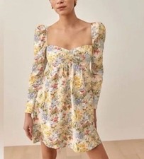 Reformation 10 Splendid Dress Wildflower Floral Square Neck Puff Sleeve Babydoll