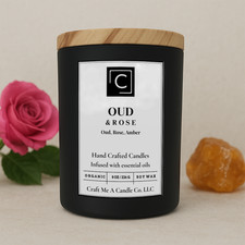 Oud  Rose Scented Soy Candle  Amber Fragrance  Natural Wax  Round Jar Candle