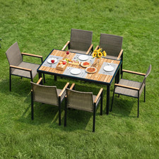 7-Piece Patio Dining Set Acacia Wood Table Ra...