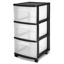 3-Drawer Storage Cart, Clear with Black Frame (2-Pack)